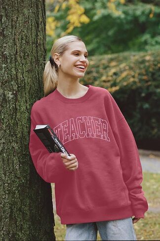 BANGELY Teacher Sweatshirt Women Oversized Retro Teach Crewneck Shirt Embroidery Teacher Life Pullover Long Sleeve Tops in Kuwait