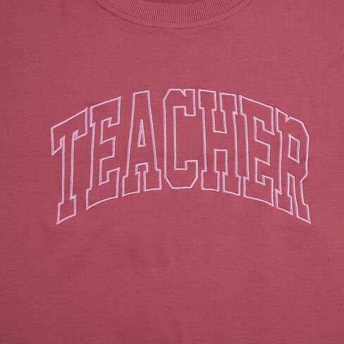 BANGELY Teacher Sweatshirt Women Oversized Retro Teach Crewneck Shirt Embroidery Teacher Life Pullover Long Sleeve Tops in Kuwait