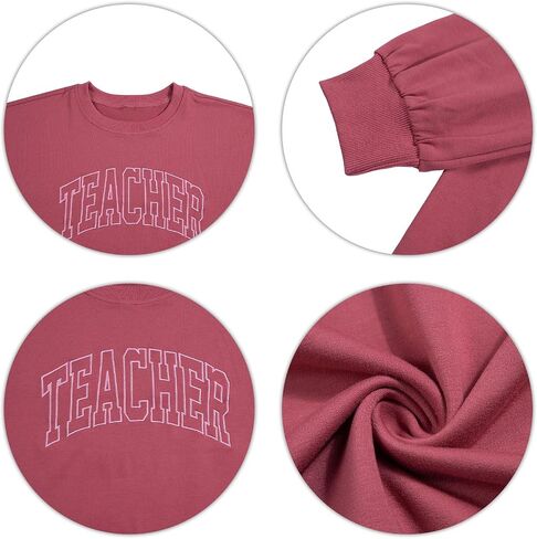 BANGELY Teacher Sweatshirt Women Oversized Retro Teach Crewneck Shirt Embroidery Teacher Life Pullover Long Sleeve Tops in Kuwait