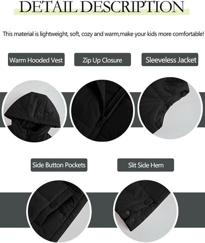 Meikulo Girls Lightweight Puffer Vest Casual Stand Collar Sleeveless Jacket Kids Hooded Quilted Gilet With Pockets in Kuwait