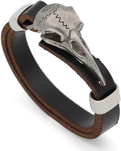 YWMAN Odin's Ravens Cowhide Bracelet - Viking Pirate Adjustable Skull Head Bracelet for Men and Women in Kuwait