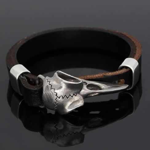 YWMAN Odin's Ravens Cowhide Bracelet - Viking Pirate Adjustable Skull Head Bracelet for Men and Women in Kuwait