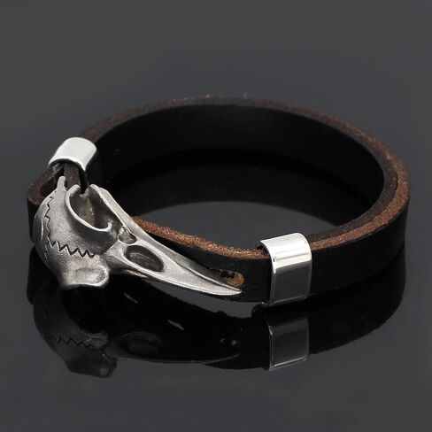 YWMAN Odin's Ravens Cowhide Bracelet - Viking Pirate Adjustable Skull Head Bracelet for Men and Women in Kuwait