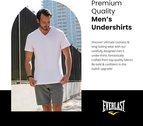 تي شيرت داخلي رجالي من Everlast مكون من 6 قطع أساسية برقبة على شكل حرف V - تي شيرت رجالي قطني قابل للتنفس وبدون علامات - تي شيرت للرجال in Saudi Arabia
