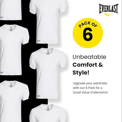 تي شيرت داخلي رجالي من Everlast مكون من 6 قطع أساسية برقبة على شكل حرف V - تي شيرت رجالي قطني قابل للتنفس وبدون علامات - تي شيرت للرجال in Saudi Arabia