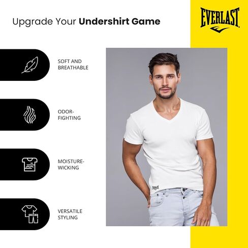 تي شيرت داخلي رجالي من Everlast مكون من 6 قطع أساسية برقبة على شكل حرف V - تي شيرت رجالي قطني قابل للتنفس وبدون علامات - تي شيرت للرجال in Saudi Arabia