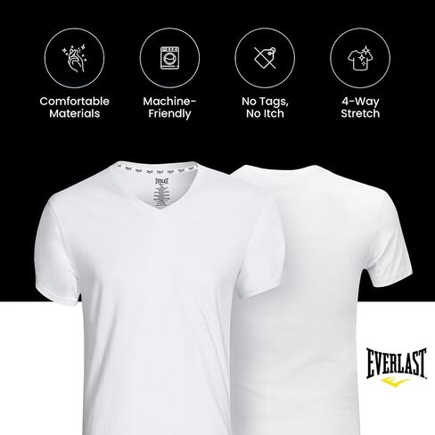 تي شيرت داخلي رجالي من Everlast مكون من 6 قطع أساسية برقبة على شكل حرف V - تي شيرت رجالي قطني قابل للتنفس وبدون علامات - تي شيرت للرجال in Saudi Arabia