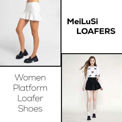MeiLuSi أحذية بدون كعب للنساء منصة أحذية لوفر بمقدمة مستديرة وكعب مكتنز أحذية أكسفورد سهلة الارتداء in Kuwait