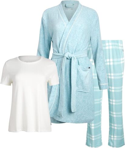 Eddie Bauer Women’s Pajama Set – 3 Piece Sleepwear Set - Bathrobe, T-Shirt, and Lounge Pants Set for Women (S-XXL) in Kuwait