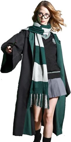 رداء الساحر للمراهقين البالغين، زي مدرسي ساحر للرجال والنساء، عباءة ساحرة بقلنسوة على طراز الكلية السحرية، رأس الهالوين، حفلة تنكرية للعب الأدوار (أخضر، مقاس XXL) in Kuwait