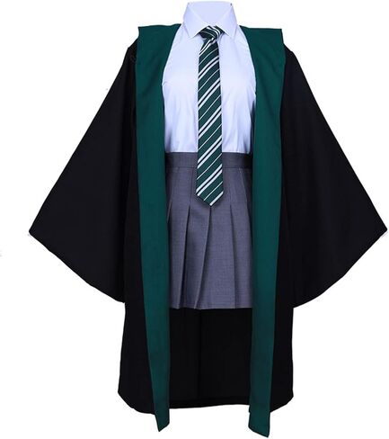رداء الساحر للمراهقين البالغين، زي مدرسي ساحر للرجال والنساء، عباءة ساحرة بقلنسوة على طراز الكلية السحرية، رأس الهالوين، حفلة تنكرية للعب الأدوار (أخضر، مقاس XXL) in Kuwait