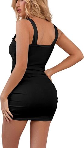 LYANER Women's Cut Out Twist Knot Front Ruched Bodycon Tank Sleeveless Mini Dress in Kuwait