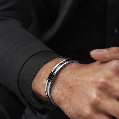 ييلو 4 قطع من اساور الكفة الفضية للرجال، سوار معصم بسيط من الريش، مجموعة اساور مفتوحة من النحاس، زركونيا مكعب, النحاس, مكعب زركونيا in Kuwait