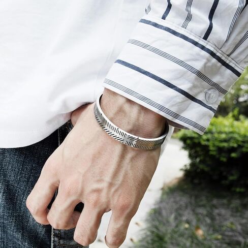 ييلو 4 قطع من اساور الكفة الفضية للرجال، سوار معصم بسيط من الريش، مجموعة اساور مفتوحة من النحاس، زركونيا مكعب, النحاس, مكعب زركونيا in Kuwait