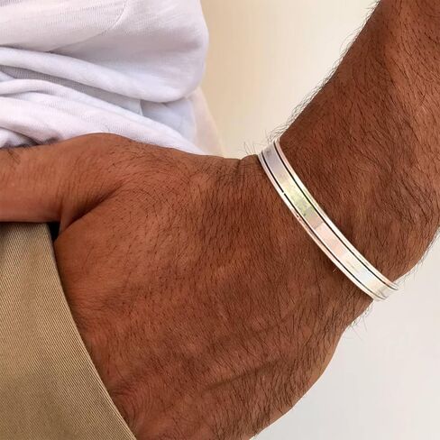 ييلو 4 قطع من اساور الكفة الفضية للرجال، سوار معصم بسيط من الريش، مجموعة اساور مفتوحة من النحاس، زركونيا مكعب, النحاس, مكعب زركونيا in Kuwait