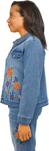 Alfred Dunner Women's Petite Flower Embroidered Denim Jacket in Saudi Arabia