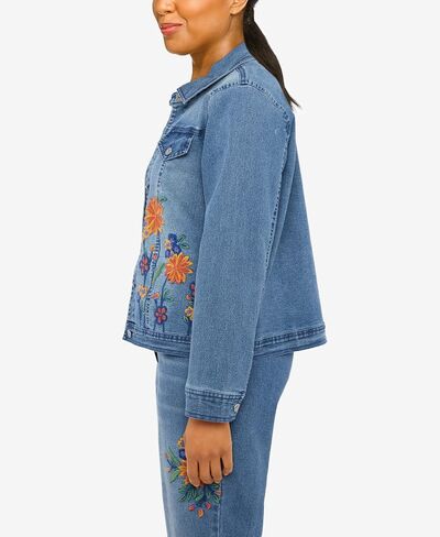 Alfred Dunner Women's Petite Flower Embroidered Denim Jacket in Saudi Arabia