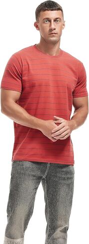 تي شيرت VEIISAR رجالي بياقة دائرية مخططة تي شيرت قطني كاجوال عتيق in Kuwait