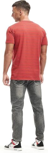 تي شيرت VEIISAR رجالي بياقة دائرية مخططة تي شيرت قطني كاجوال عتيق in Kuwait