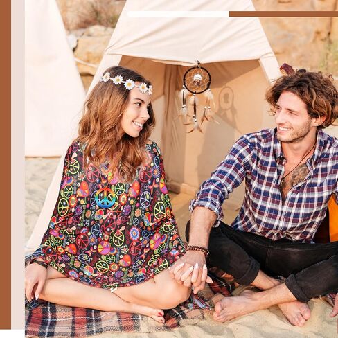 Hicarer 6 Pcs Hippie Costume Accessories Set Includes Poncho Necklace Earrings Headband Sunglasses Headband for Women Girls in Saudi Arabia
