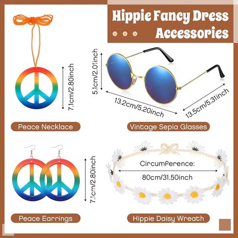 Hicarer 6 Pcs Hippie Costume Accessories Set Includes Poncho Necklace Earrings Headband Sunglasses Headband for Women Girls in Saudi Arabia