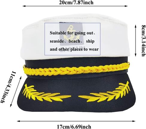 DMLBC Navy Hat Sailor Hat White Marine Hat Adjustable Cap Boating Accessory for Adult/Men/Woman/Kid Halloween Party in Kuwait