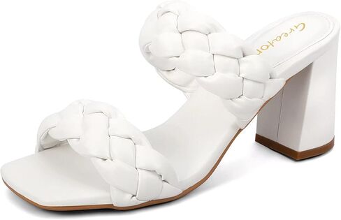 صنادل Greatonu النسائية بكعب مضفر ومربع مفتوح عند الأصابع وكعب صيفي سهل الارتداء مع كعب مكتنز in Kuwait