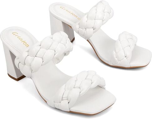 صنادل Greatonu النسائية بكعب مضفر ومربع مفتوح عند الأصابع وكعب صيفي سهل الارتداء مع كعب مكتنز in Kuwait