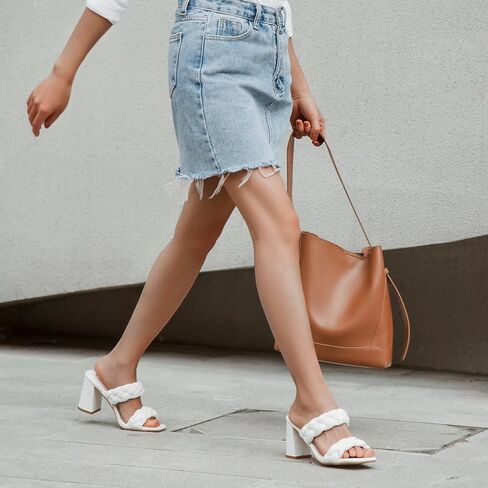 صنادل Greatonu النسائية بكعب مضفر ومربع مفتوح عند الأصابع وكعب صيفي سهل الارتداء مع كعب مكتنز in Kuwait