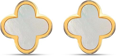 LeCalla 925 Sterling Silver 14K Gold-Plated Mother of Pearl Zirconia Stud Clover Flower Duck Dangle Earrings for Women Teen in Kuwait