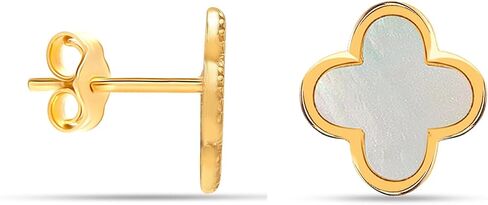 LeCalla 925 Sterling Silver 14K Gold-Plated Mother of Pearl Zirconia Stud Clover Flower Duck Dangle Earrings for Women Teen in Kuwait