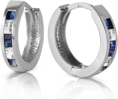 Galaxy Gold GG 14k White Gold Natural White Topaz and Sapphire Hoop Huggie Earrings in Saudi Arabia