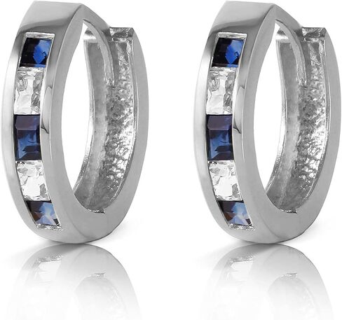 Galaxy Gold GG 14k White Gold Natural White Topaz and Sapphire Hoop Huggie Earrings in Saudi Arabia