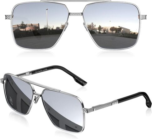 نظارات شمسية LUENX Aviator للرجال، إطار مستطيل كبير الحجم عصري للحماية من الأشعة فوق البنفسجية 400 in Kuwait