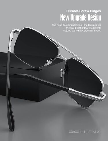 نظارات شمسية LUENX Aviator للرجال، إطار مستطيل كبير الحجم عصري للحماية من الأشعة فوق البنفسجية 400 in Kuwait