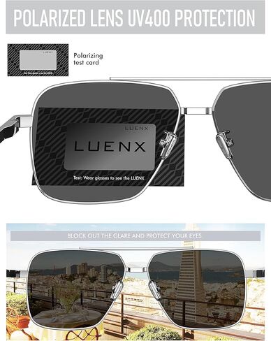 نظارات شمسية LUENX Aviator للرجال، إطار مستطيل كبير الحجم عصري للحماية من الأشعة فوق البنفسجية 400 in Kuwait