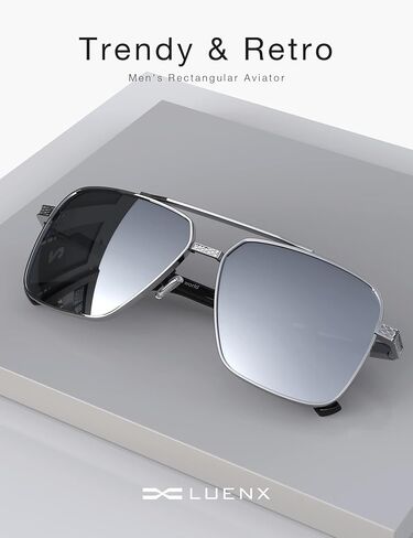 نظارات شمسية LUENX Aviator للرجال، إطار مستطيل كبير الحجم عصري للحماية من الأشعة فوق البنفسجية 400 in Kuwait