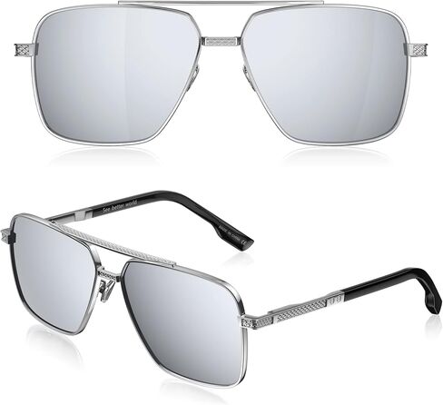 نظارات شمسية LUENX Aviator للرجال، إطار مستطيل كبير الحجم عصري للحماية من الأشعة فوق البنفسجية 400 in Kuwait