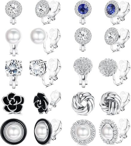 FIBO STEEL 10 Pairs Clip Earrings for Women Clip On Earrings for Non Pierced CZ Flower Simulated Freshwater Pearl Twist Knot Clip Earrings Sets Gold Silver Tone in Kuwait