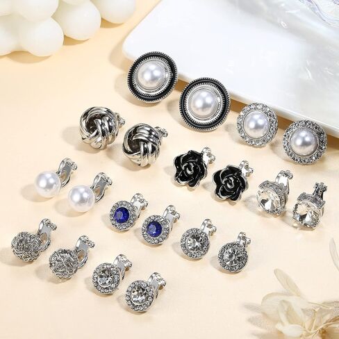 FIBO STEEL 10 Pairs Clip Earrings for Women Clip On Earrings for Non Pierced CZ Flower Simulated Freshwater Pearl Twist Knot Clip Earrings Sets Gold Silver Tone in Kuwait