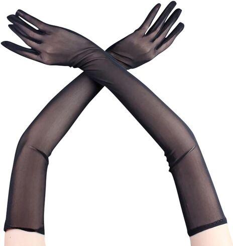 موتريدا قفازات طويلة شفافة من التول للنساء لحفلات الزفاف بلون سادة شفافة ورفيعة للغاية بطول 27.5 انش, Length 27.5 inch in Kuwait