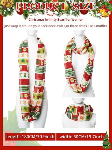 Shinymoon 12 Pcs Christmas Loop Christmas Scarf Soft Lightweight Artistic Scarf Winter Circle Holiday Scarves for Women Girls Gift in Saudi Arabia