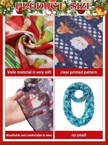 Shinymoon 12 Pcs Christmas Loop Christmas Scarf Soft Lightweight Artistic Scarf Winter Circle Holiday Scarves for Women Girls Gift in Saudi Arabia