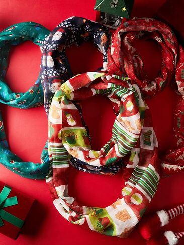Shinymoon 12 Pcs Christmas Loop Christmas Scarf Soft Lightweight Artistic Scarf Winter Circle Holiday Scarves for Women Girls Gift in Saudi Arabia