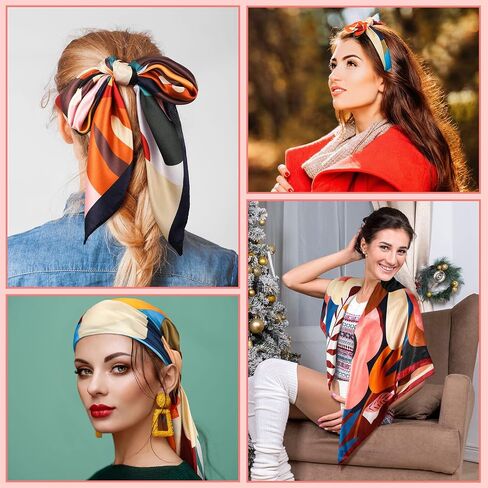 4 Pcs 35 Inch Large Square Satin Hair Scarf Silk Like Head Scarf Floral Satin Head Wrap Flower Hair Bandana Neck Scarf for Women Sleeping Hair Wrapping in Saudi Arabia