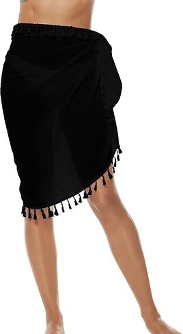 YULOONG المرأة الشاطئ التفاف التنانير قصيرة مهدب المئزر Sarong الشيفون ملابس السباحة يرفع بيكيني مثير التفاف in Kuwait