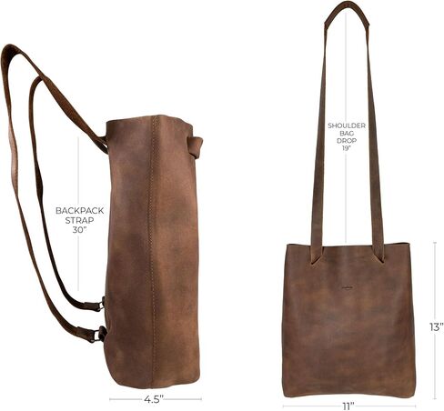 Heather's, Convertible Backpack to Shoulder Bag, Spacious Crossbody for Women, Squared Purse, Small Diaper Caddy, Commuting and Traveling, Full Grain Leather, Handmade, Bourbon Brown in Kuwait