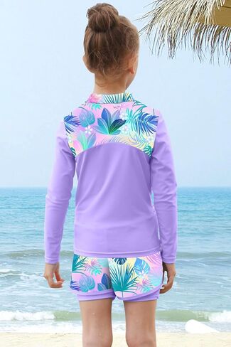 TFJH E 2 قطعة ملابس سباحة للفتيات بأكمام طويلة UV 50+ Rashguard Tankini مجموعة ملابس سباحة للأطفال بسحاب 3-12 سنة in Kuwait