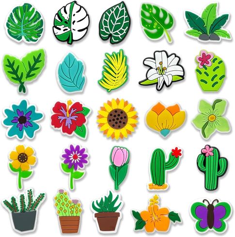 Tashrasia 25Pcs Plants Shoe Charms for Clogs Sandals Bracelet Wristband Slippers Water Shoes, Potted Leaf Flower Shoe Decoration Charms for Kids Girls Adults Party Favor Gifts in Kuwait