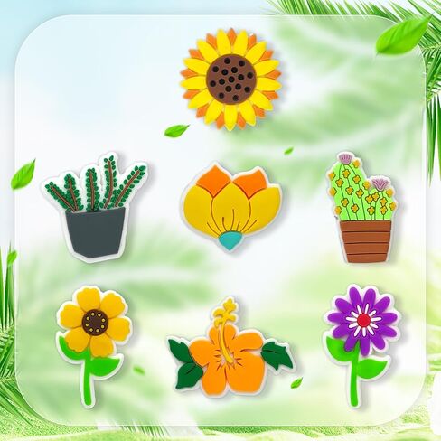 Tashrasia 25Pcs Plants Shoe Charms for Clogs Sandals Bracelet Wristband Slippers Water Shoes, Potted Leaf Flower Shoe Decoration Charms for Kids Girls Adults Party Favor Gifts in Kuwait